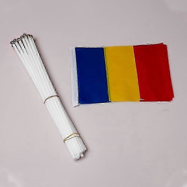 100 stk. Rumænien Håndflag Nationalt Rumænien Håndflag 14*21cm Polyester Banner Brugerdefineret Håndflag