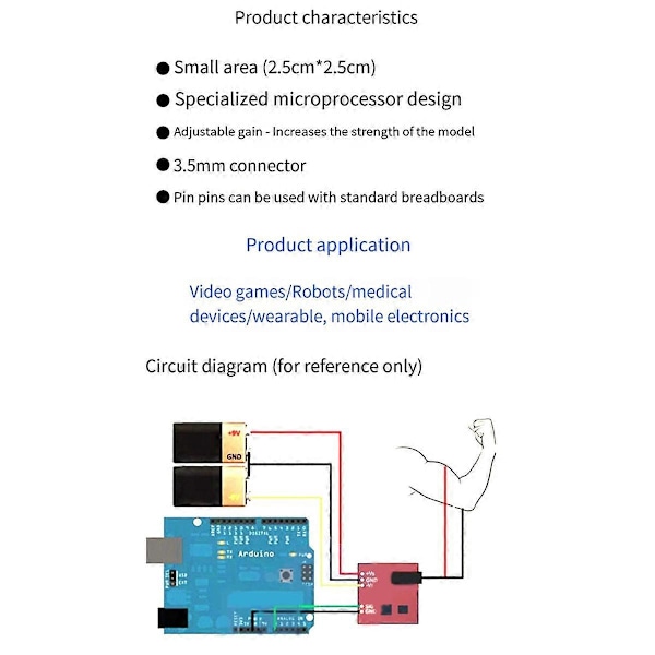 Muskel Elektrisk Sensor Modul EMG Signalinsamling för Arduino Elektronisk Utvecklingskit, för Mob