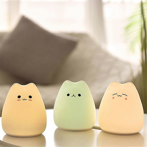 Mini Katt Nattlampe Tegneserie 7 Farger Sovelampe Berørings Bordlampe Hjem Soverom Dekor, Popularitet