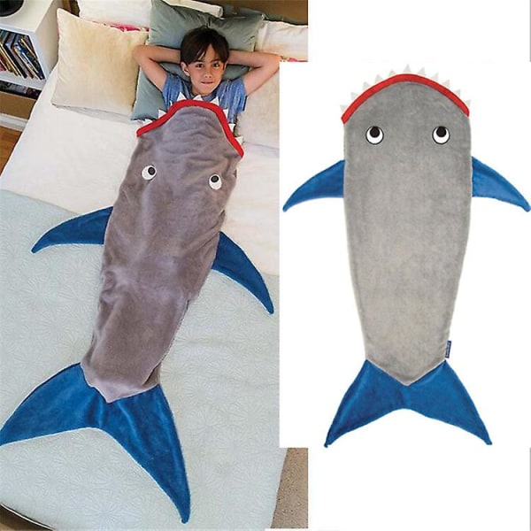 Shark Sovsäck Mermaid Shark Tail Filt Dubbelsidig Mjuk och Bekväm Fleece Sovsäck På Bäddsoffa För Födelsedagspresent Lång 140cm