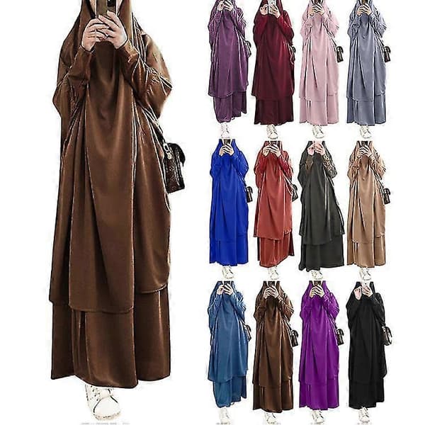 Uae Saudi Solid Robe Kjole Hætteklædt Sæt Etnisk Tøj sky blue