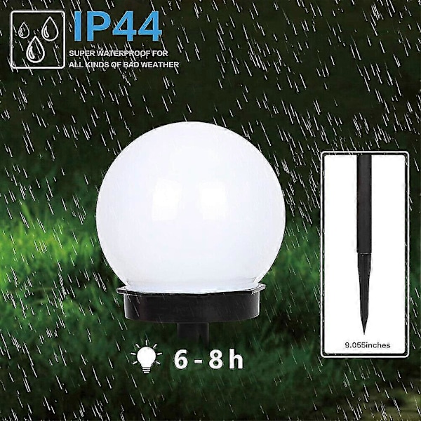 4-pack LED Solarlampa Trädgård Rund Boll Vattentät Utomhusgång Lampa Gräsmatta