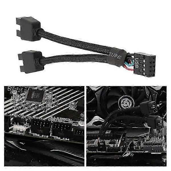 Moderkort 9-pin Förlängningskabel Adapter USB Header Splitter Hona 1 Till 2 Hane Skrivbord 9-Pin USB20 HUB Kontakt 15CM