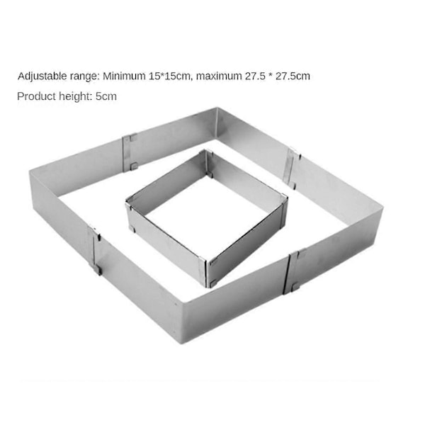 Justerbar Mousse Ring Bageform Dessert Bageværktøj Rustfrit Stål DIY Kagedekorationsform Firkantet Kageform