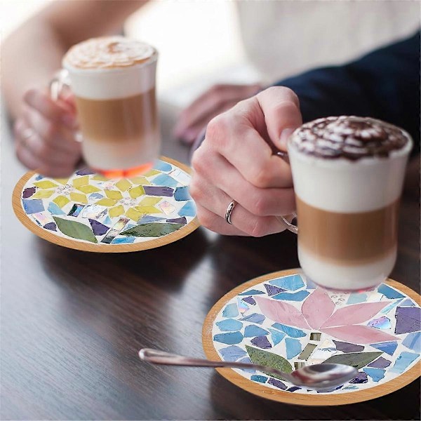 DIY Mosaik Hantverksset 3 Set Blommiga Bambu Underlägg Set