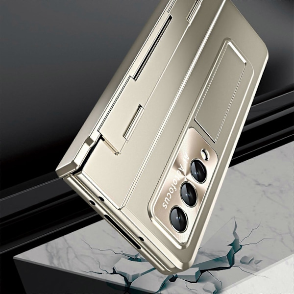 för Samsung Galaxy Z Fold 5 Skyddande med gångjärnsskydd, Inbyggt skärmskydd Ställ Plätering PC Allomfattande Skal för Z Fold 5 (2023)
