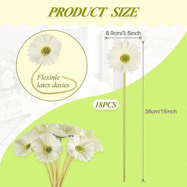 Kunstig Tusenfryd Kunstig Blomst Gerbera Tusenfryd Kunstige Gerbera Tusenfryd Kunstig Blomsterbukett 38 cm for Bryllup Brudebukett (Hvit, 18 stk)