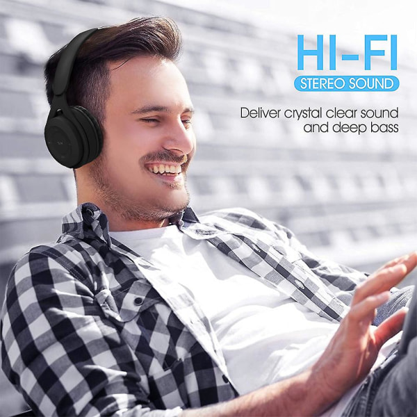Bluetooth hörlurar runt örat trådlösa hörlurar V5.0 Black