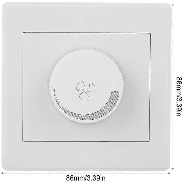 Takfläktkontroll, dimmerströmbrytare, taklampa fläkthastighetskontroll strömbrytare vit väggpanel vred AC250V 100W 86x86mm