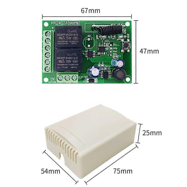433MHz Fjärrkontrollbrytare Trådlöst Relä 2CH Modul