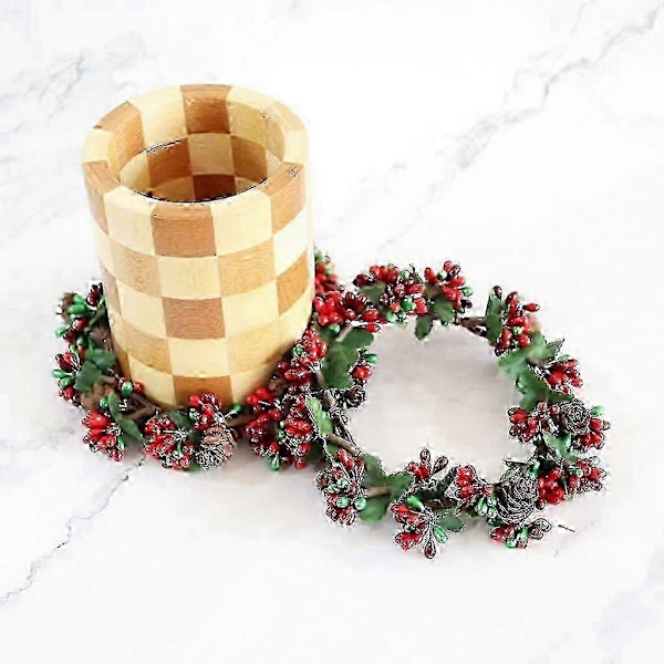 Julstjärna Ljusstake Med Bär & Tallkotte Krans Ljusring Glas Teeljus Ljusstake Dekorativ För Hem Bröllop Vardagsrum Sovrum Dekoration