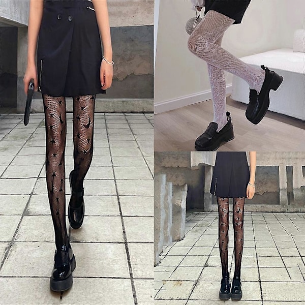 Dam Svart Måne Stjärna Jacquard Strumpbyxor Transparent Fisknäts Mesh Tights