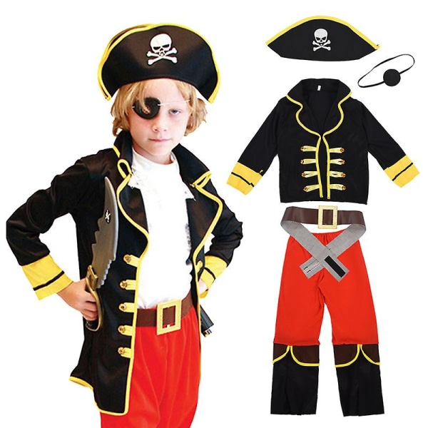 Halloween Pirate Costume Kids Disney Pirates Of The Caribbean Jack Cosplay kostume til drengepige Carnival Party Uniform Clothes 130-140cm