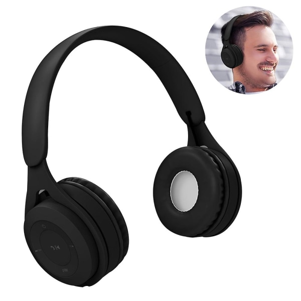Bluetooth hörlurar runt örat trådlösa hörlurar V5.0 Black