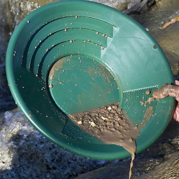 15-tums Guldpanningsbassäng Nugget Sluicing Pan med Dubbla Räfflor Prospektering Muddring Flodverktyg för Metalldetektor Pa himmelsblå
