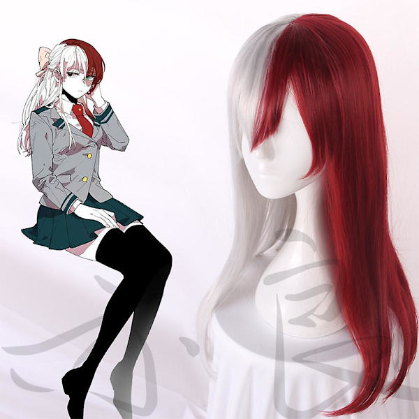 My Hero Academia Todoroki Shoto Cosplay Halv Vit Halv Röd Lång Rak Peruk Syntethår ​​Peruk Presenter