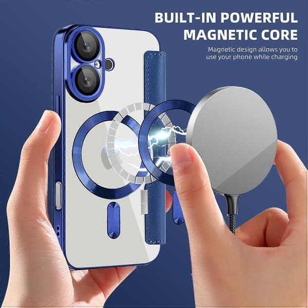 Til iPhone 16 Plus etui kompatibel med MagSafe RFID-blokerende lædertelefoncover - Safir Multicolor Sapphire