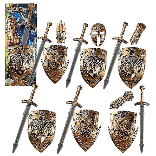 Snailify Child Knight Kostume Drenge Knigth Cosplay til Halloween Carnival Sword Shield Gauntlets Sæt Legetøj til børn Auburn