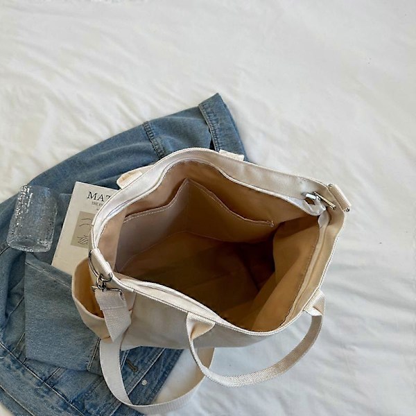 Simpel, afslappet, ensfarvet one-shoulder dametaske i mode med stor kapacitet, tote taske i kanvas, 1 stk., beige