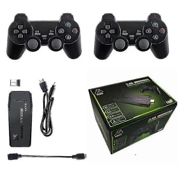 Videospilkonsol 64GB Indbygget 10000 Spil, Retro Håndholdt Spilkonsol Trådløs Controller 4k HD, Til PS1/GBA