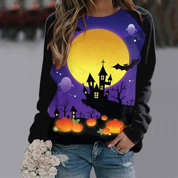 Kvinder Halloween Sweatshirts Græskar Ansigt Dansende Skeleton Skjorte Langærmet Sweater Funny Graphic Pullover style 3 M