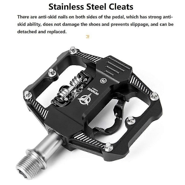 Cykelpedal, ikke-cykelpedaler, aluminiumlegering, flad platform til SPD, vandtæt cykling tilbehør, sort