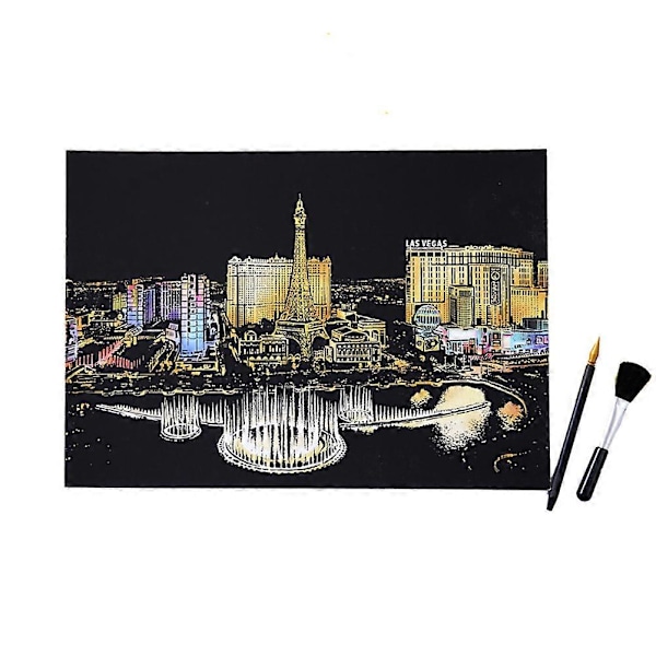 1 Setti 4kpl DIY Raaputuskuva Las Vegas Yö Raaputus Piirustus Maalaus Paperi Raaputuslevy Bambutikulla Kullattu Kynä Sivellin