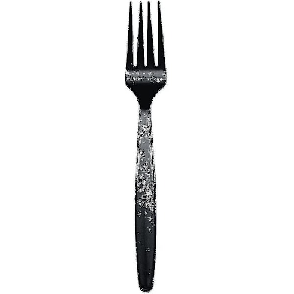 200 stk. Premium Sort Plastikbestik | 100 Gaffler + 100 Knive | Genanvendeligt Robust Plastikbestik til Fester, Hverdagsbrug