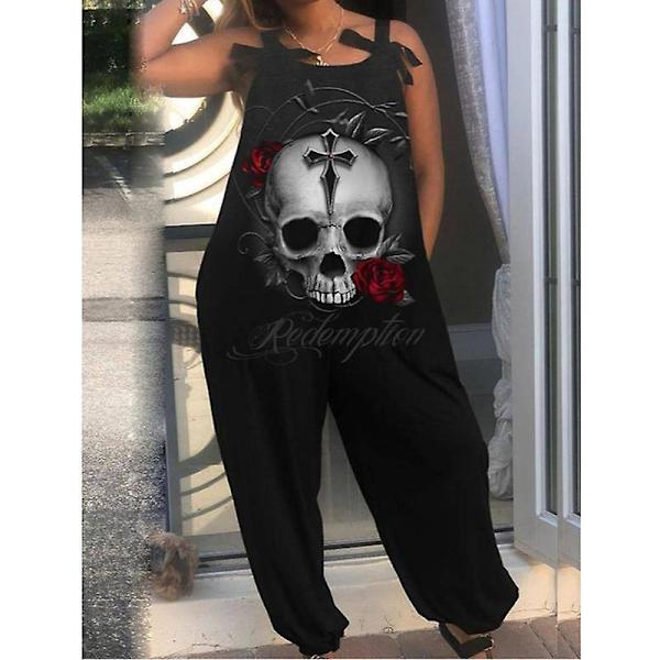 Halloweenoveraller för kvinnors printed jumpsuit Loose Fit Casual Playsuit Haklapp Overall Baggy Harem Byxor style 1 XL