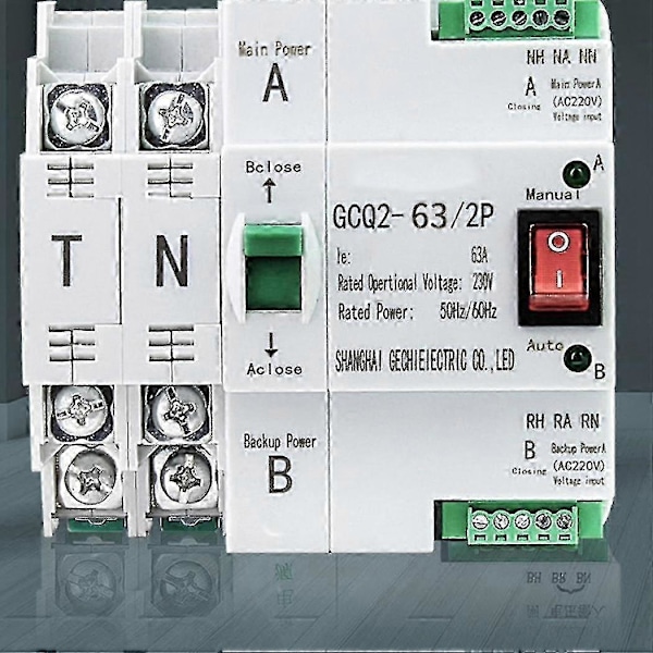 Ats Automatisk Omkopplare för Dubbel Strömförsörjning Avbrottsfri Ström 2p 63a Ac230v 35mm Skena Installation T