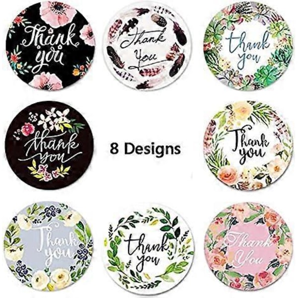 500 stk. 3,8 cm «Takk»-klistremerker, 8 blomsterdesign av «Takk»-etikettklistremerker for gratulasjonskort, blomsterbuketter, selvklebende etiketter for gaveinnpakning Ta