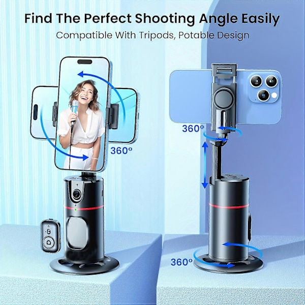 Automatisk sporings telefonholder med dobbelt fyldlys Telefonholder Bærbar alt-i-en Smart Selfie Stick 360 Rotation Hurtig ansigts- og objektsporing Cam