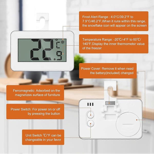 2 Mini Digitalt Termometer, Frysetermometer, Digitalt Kjøleskapstermometer