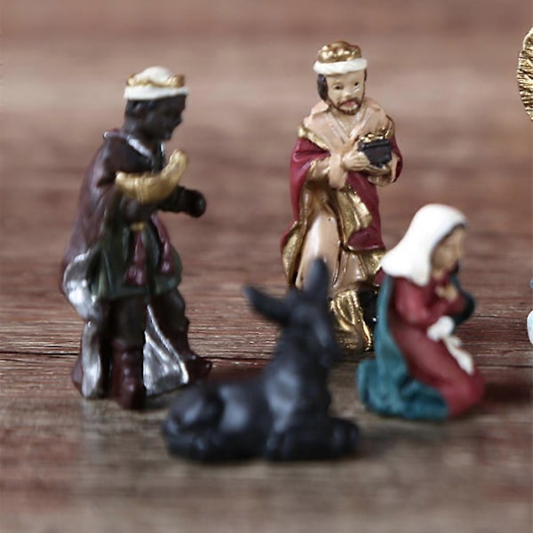 Julkrubba Staty Scen Set Jesusbarn Krubba Figurer Harts Hantverk Miniatyrer Religiös Prydnad Kyrkogåva Heminredning