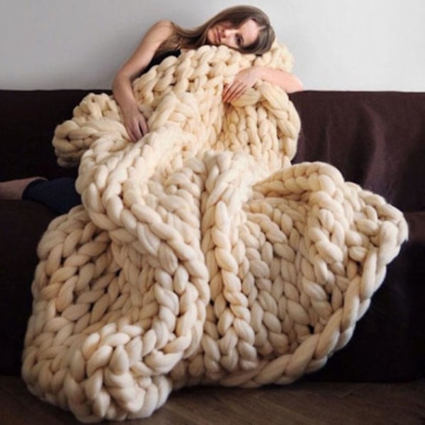 Hånd Arm Strikket Tæppe Tyk DIY Chunky Garn Roving Strikket Tæppe Voluminøst Garn Vinter Varm