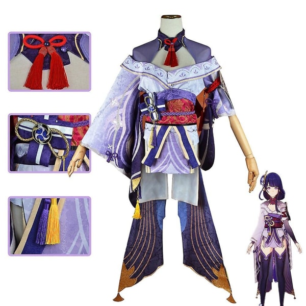 Peli Genshin Impact Raiden Shogun Cosplay-asu Halloween Show Hauska naisten puku violetti väri poninhäntä peruukki Halloween- set XL