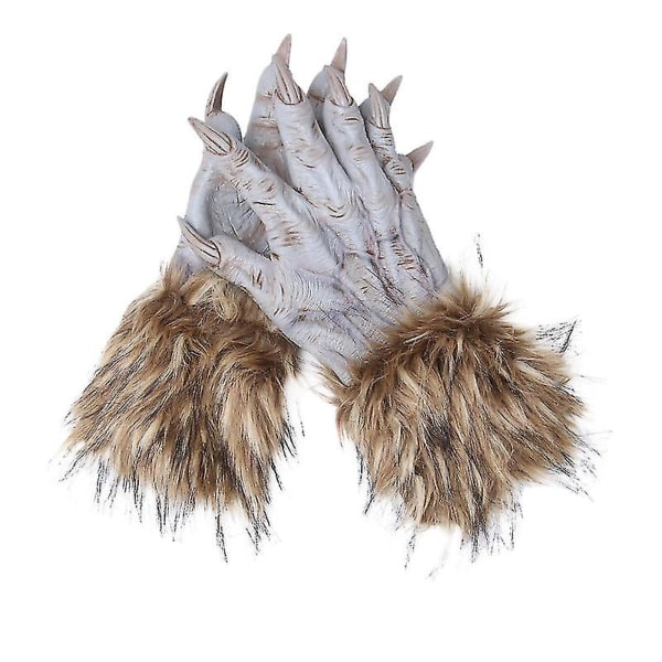 1 par Halloween Cosplay Rekvisitter Prank Wolf Claw Handsker Latex Scary Wolf Paw Handsker til Halloween Cosplay Party (grå)