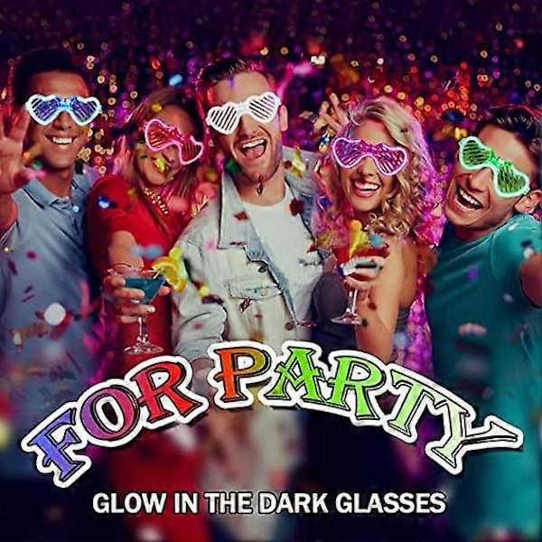 10 Pakning Selvlysende Festartikler LED-briller Hjerteform for Jul Bursdag Rave Konsert Halloween