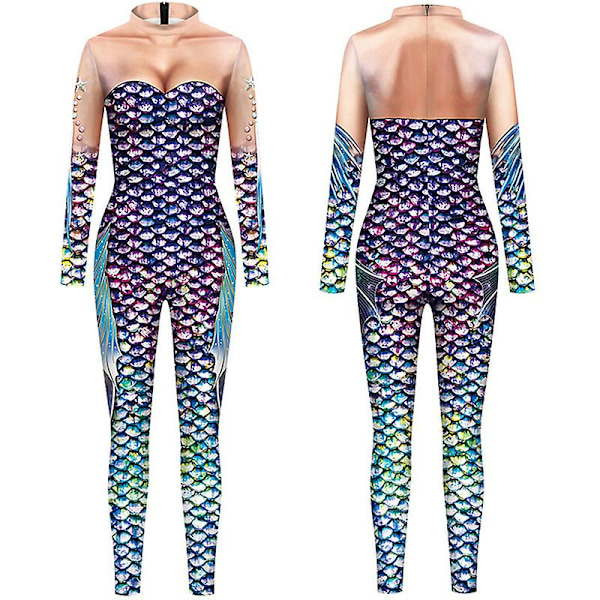 Kvinder Fish Scale Bodysuit Halloween Costume Jumpsuit COLOR 1 M