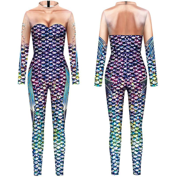 Kvinner Fish Scale Bodysuit Halloween Costume Jumpsuit COLOR 1 S