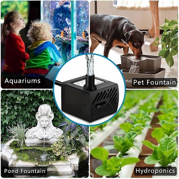 50GPH 3W Mini Nedsenkbar Vannpumpe For Akvarier, Fisketank, Dam, Fontene, Hydroponikk