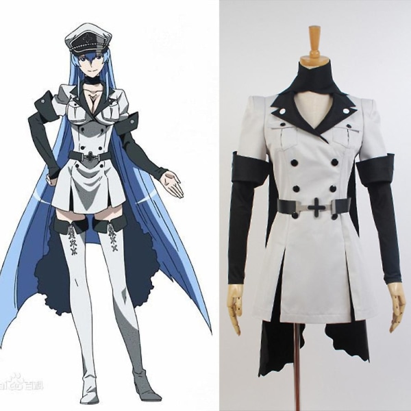 Akame Ga Kill Cosplay Costume Esdeath Dress Ärmlös kostym, Anime Cosplay Uniform Outfit Kostymer Halloween Carnival Rollspel Full Set XL