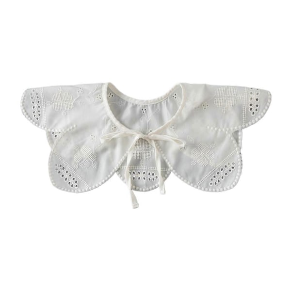 Kvinnor Petal Formad Virkad Falsk Krage Sjal Broderi Blommig Dickey Capelet Vit