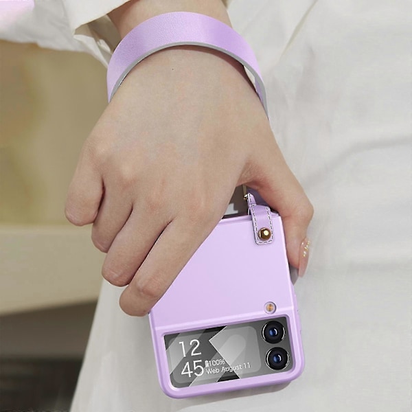 Etui med remarmbånd kompatibelt med Galaxy Z Flip 4, hårdt PC altomfattende beskyttelsescover med linsebeskytter (lilla)