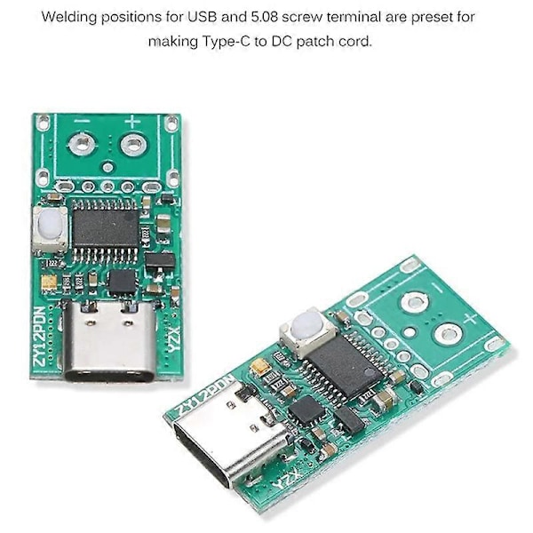 2 stk. ZY12PDN USB-C PD2.0/3.0 til DC Konverter Strømforsyningsmodul Lokkedue Hurtiglade Trigger Poll Pol