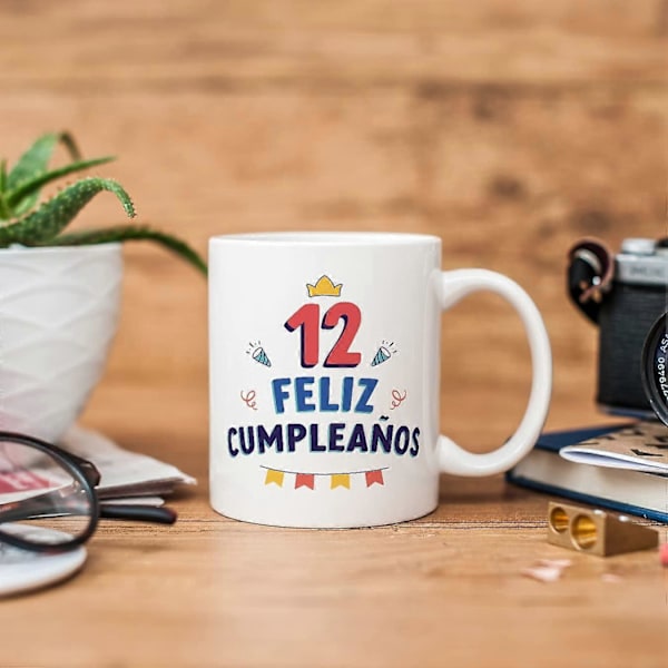 12 Bursdagskopp på spansk Feliz Cumpleaños! Morsom jubileumsgave 330 ml