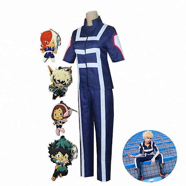 Japansk Anime Mha Bnha Kostym Uniform Outfit Unisex Gym Uniform träningsdräkt med 4 nyckelringar och peruk 1 S