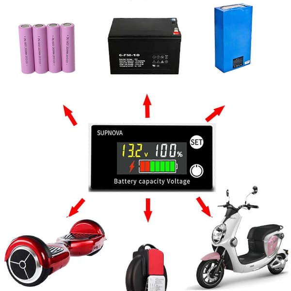 LCD Batterikapasitetsmonitor Måler Blybatteri Statusindikator Litiumbatteri Kapasitetstester Voltmeter