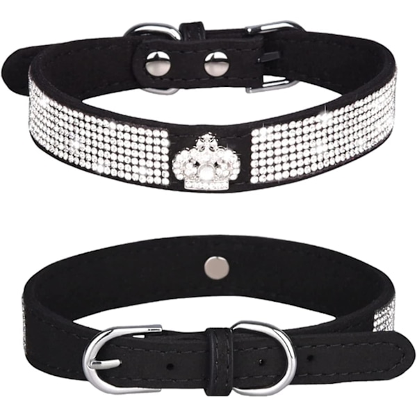 Strass Hund Katt Halsband Bling Diamant Med Strass Krona Dekoration För Små Mellanstora Stora Hundar (svart, Xs) Svart Xs