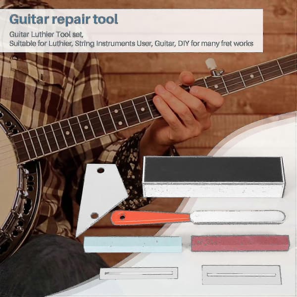 Gitarr Luthier Verktyg Inkluderar Bandplaningsbalk, Gitarrbandfil, Vippbräda och Greppbrädesskydd, g
